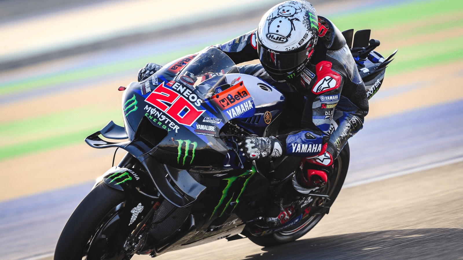 Fabio Quartararo riding with the Snow Diablo helmet. Photo credit - Gold and Goose