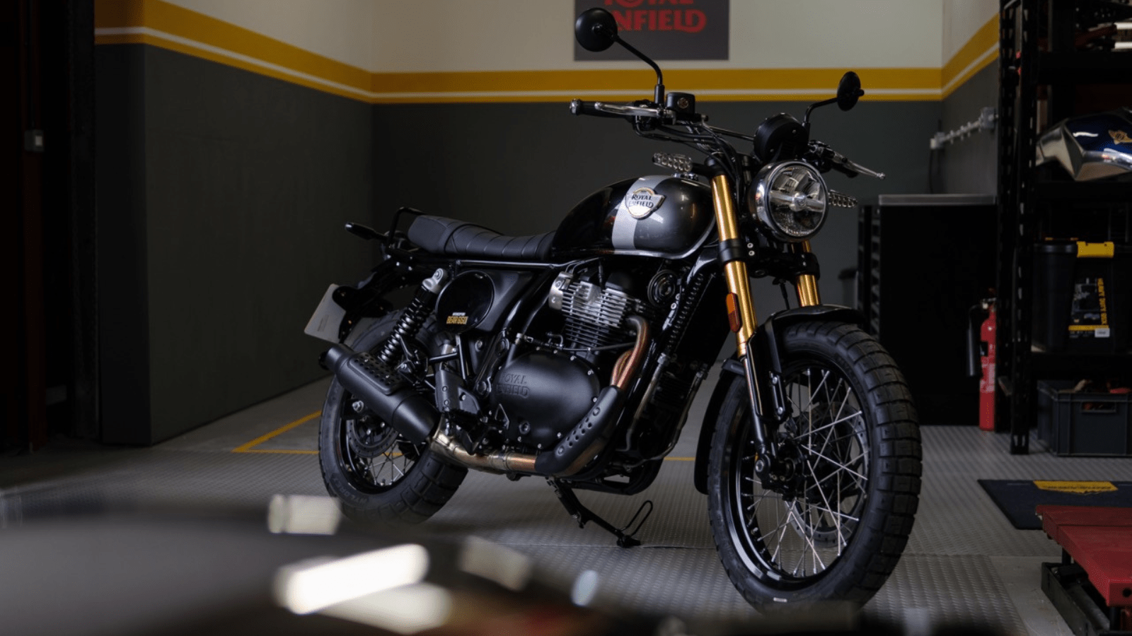 Royal Enfield motorcycle pictured at a service centre