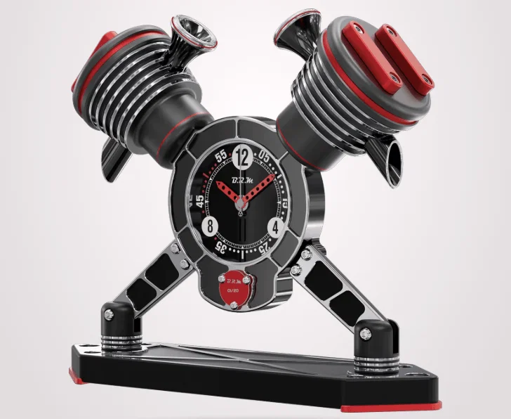 BRM Vツインバイクエンジンクロック。クレジット: BRM クロノグラフ。