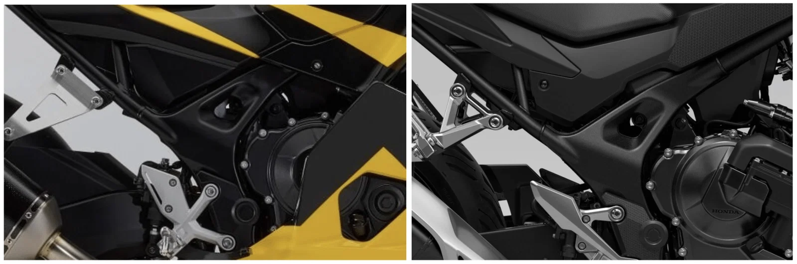 新コンセプトのフレーム（L）と従来のCB750（R）