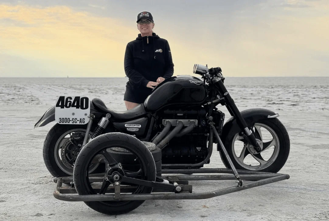 2025 年のリアン・ラングロワ。クレジット: Bonneville Motorcycle Speed Trials/Facebook。